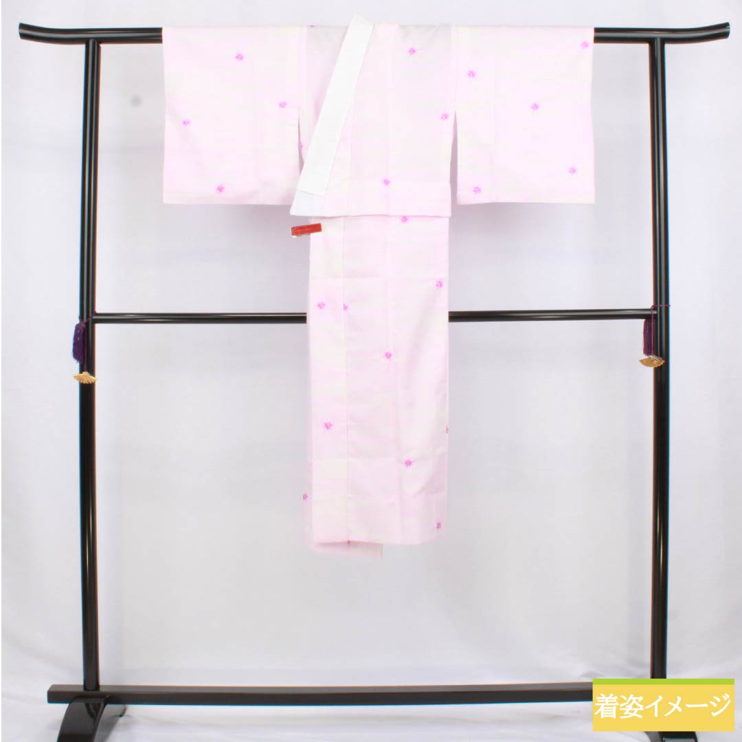 長襦袢 ポリエステル Aランク 身丈115cm 裄丈61cm 単衣 淡紅色(たんこうしょく) 抽象模様 半衿付き 身上げ有り 紫系 1129000783120