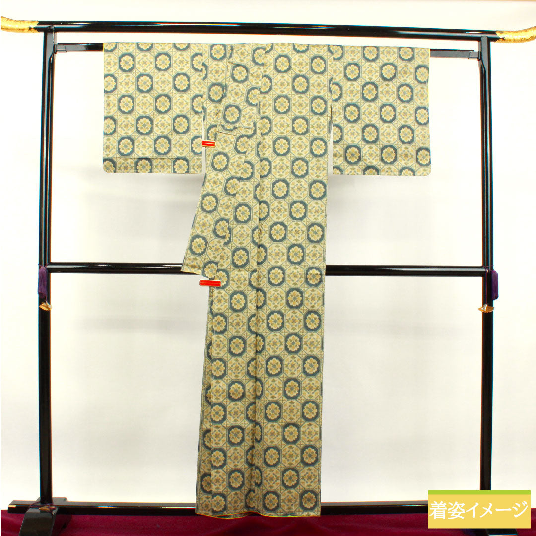 Murayama Oshima Tsumugi, pure silk, length 156cm, sleeve length 64cm, soba-kiri color, abstract pattern, basting thread included, unused, S rank, lined, beige, 1116002892325