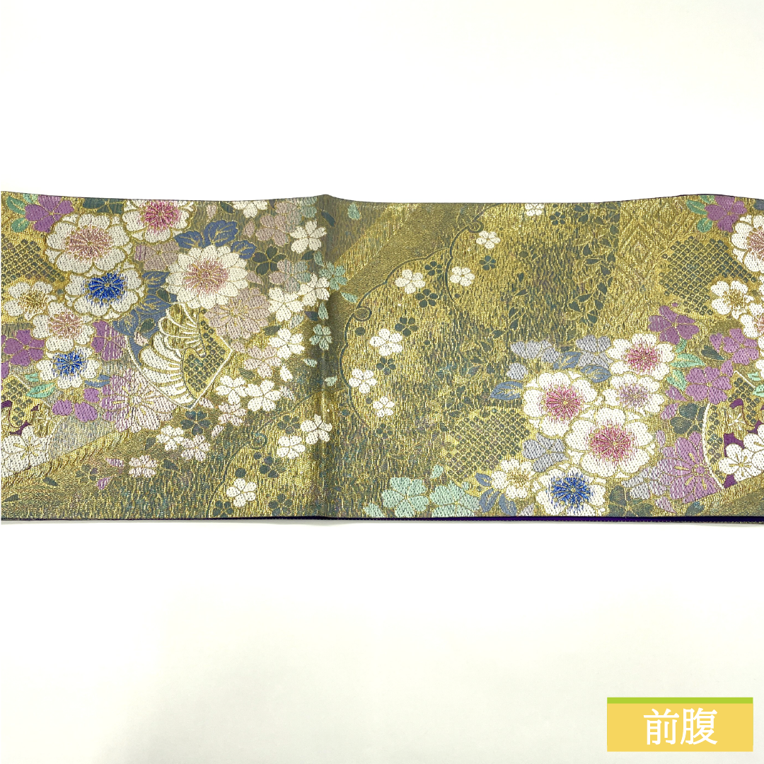 袋帯 正絹 Sランク リバーシブル 西陣織 桜 縞 帯丈464cm 六通 フォーマル グラデーション系 1123017262499