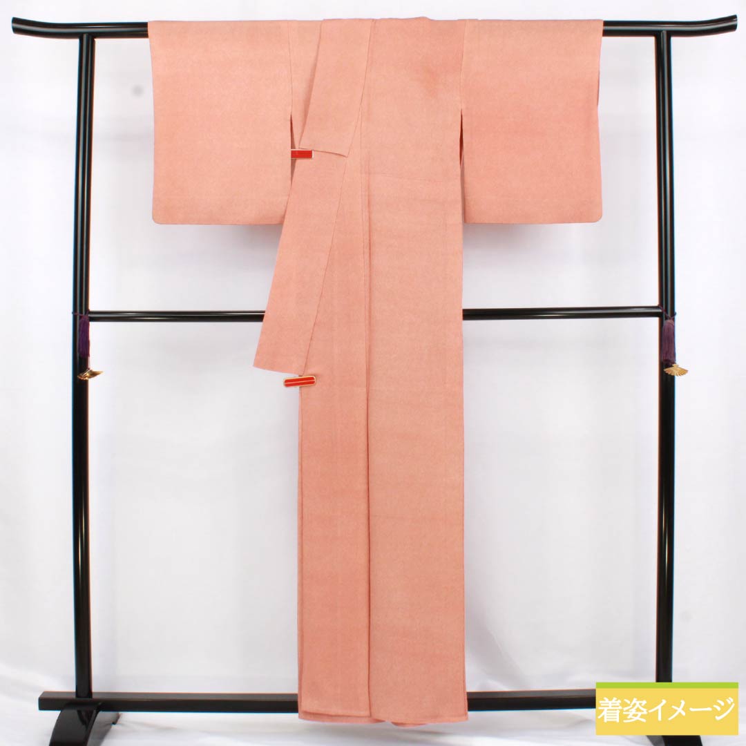 小紋 正絹 Aランク 身丈157.5cm 裄丈63cm 単衣 緋褪色(ひさめいろ) 江戸小紋 鮫柄 五三桐 縫い紋 橙系 1115007223326