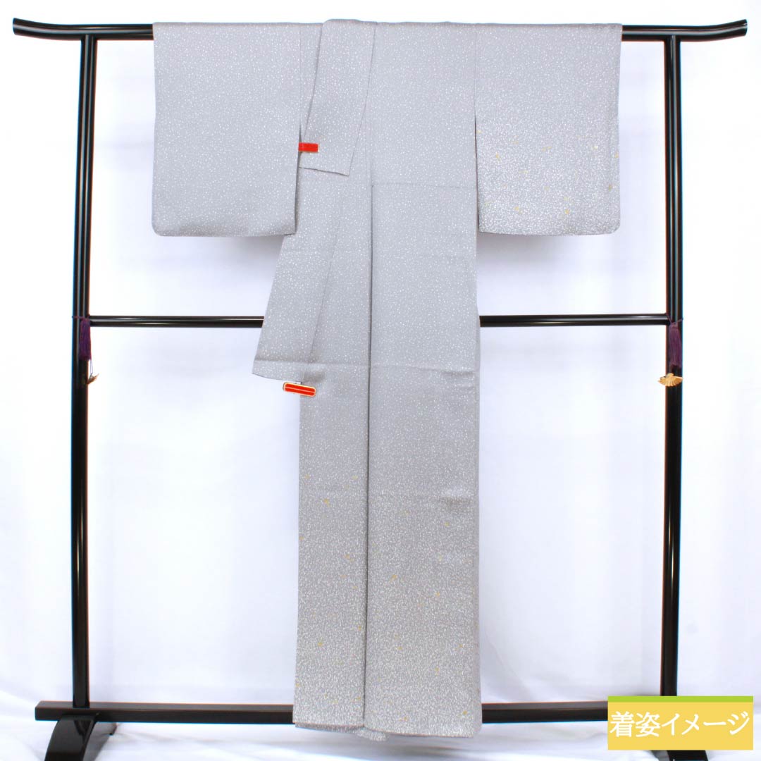 訪問着 正絹 Sランク 袷 身丈157.5cm 裄丈65.5cm つるば鼠色(つるばねずみいろ) タタキ染 箔飛ばし グレー系 1112006502322