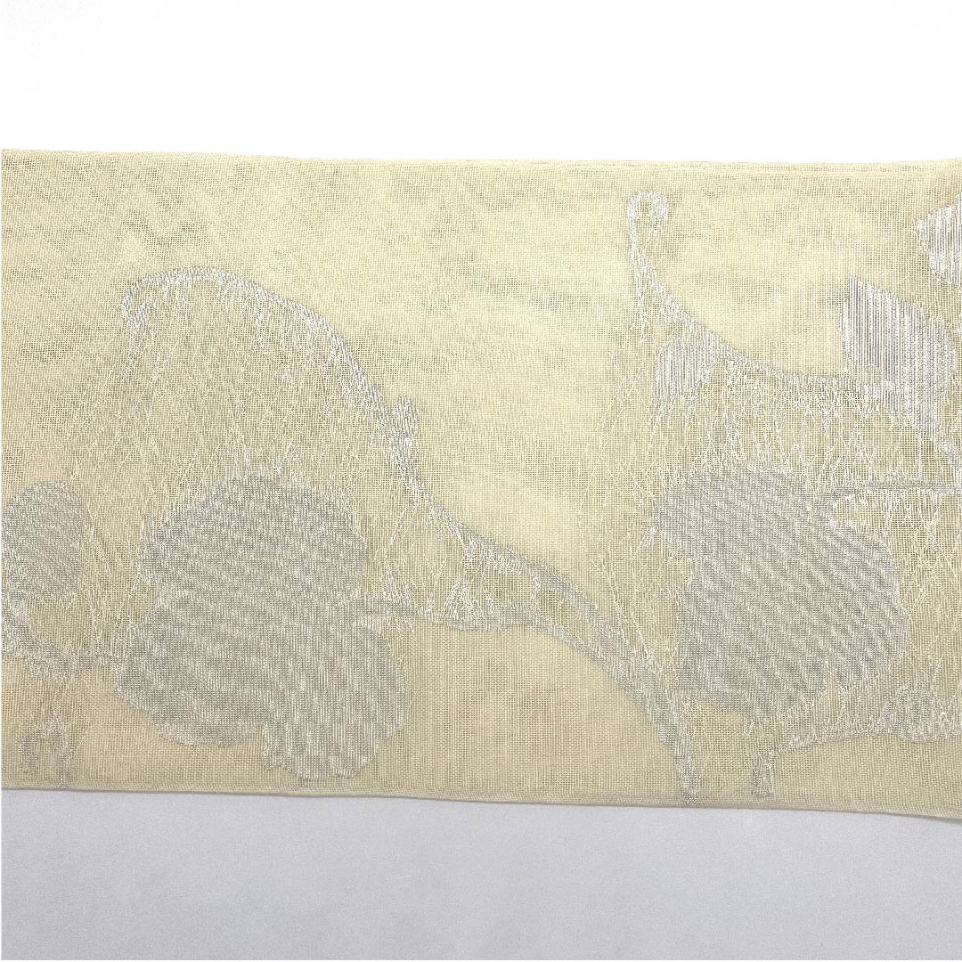 Nagoya obi, natural color, summer obi, gauze, foil, Kyoto bag obi, ivy leaf, obi length 366cm, pure silk, S rank, full length, semi-formal, cream color, 1124004092315, open style