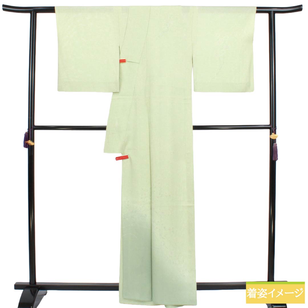 夏物 正絹 付下げ Aランク 身丈163.5cm 裄丈65.5cm 龍泉青瓷釉色(ロンチュエンチンツーユースーいろ) 京友禅 タタキ染 草花 絽 緑系 1132005073419