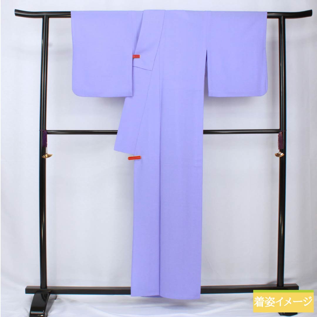 Solid-colored polyester kimono, length 158cm, sleeve length 66cm, gentian-colored (rindou-iro), washable, single-layer, S rank, purple, product number 1114002192320