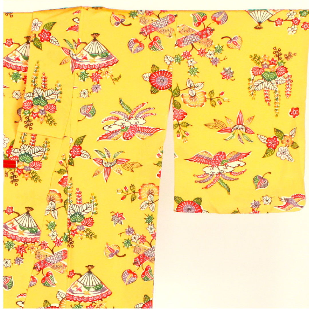 小紋 身丈156.5cm 裄丈64cm 袷 紅型 正絹 Aランク 黄系 1115002033323
