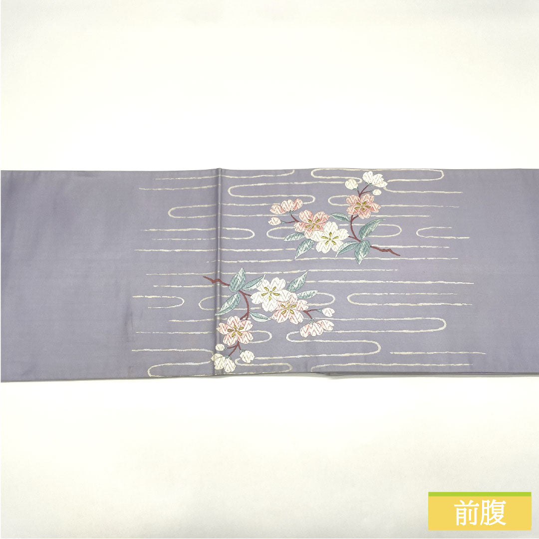 袋帯 正絹 Aランク 白藤色(しらふじいろ) 唐織 桜 梅 帯丈424cm ポイント柄 フォーマル 紫系 1123016073320
