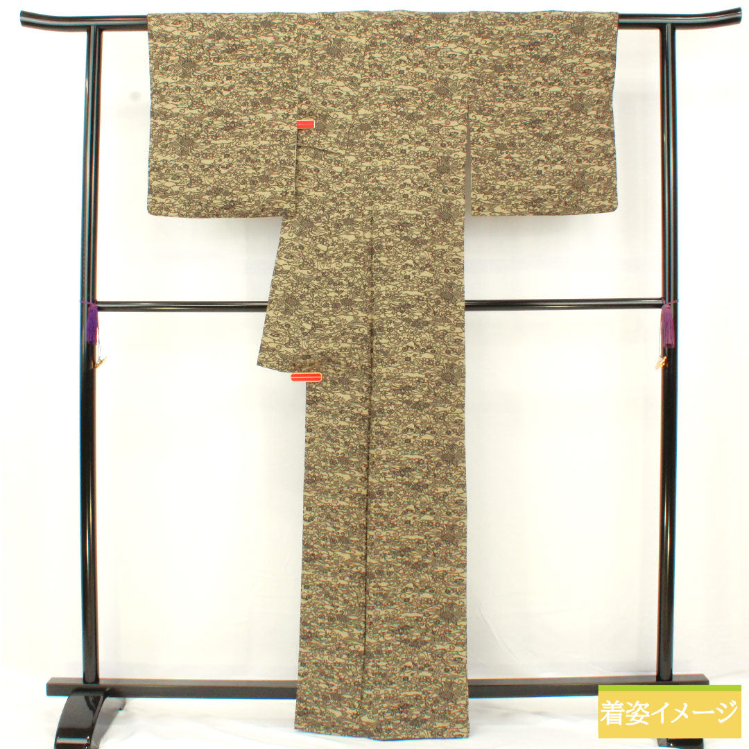 小紋 正絹 身丈163cm 裄丈65.5cm 袷 江戸鼠色(えどねずいろ) 型染 茶屋辻 Sランク グレー系 1115004692422