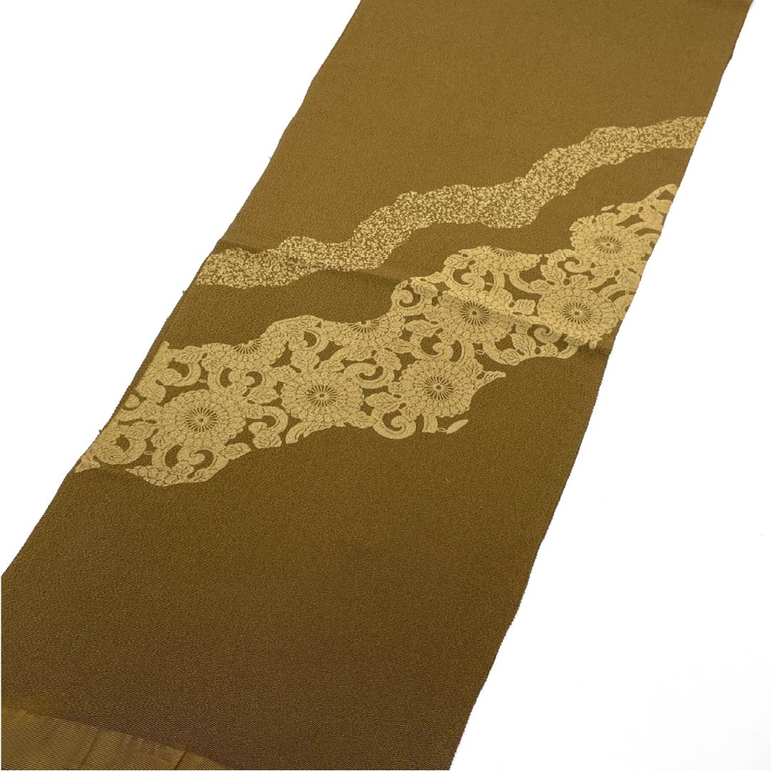 帯揚げ ちりめん カジュアル 脂燭色(しそくいろ) 古典柄 長さ約166cm 幅約28cm Sランク 茶系 1136000372914