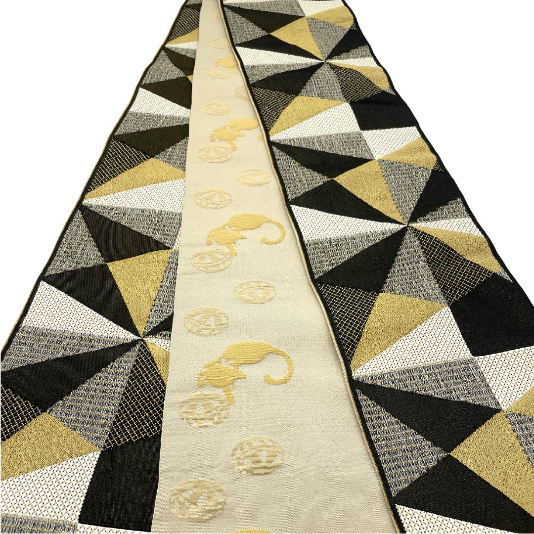 半幅帯 ポリエステル リバーシブル 幾何学模様 猫 毬 帯丈386cm グラデーション系 Sランク 1125001752399