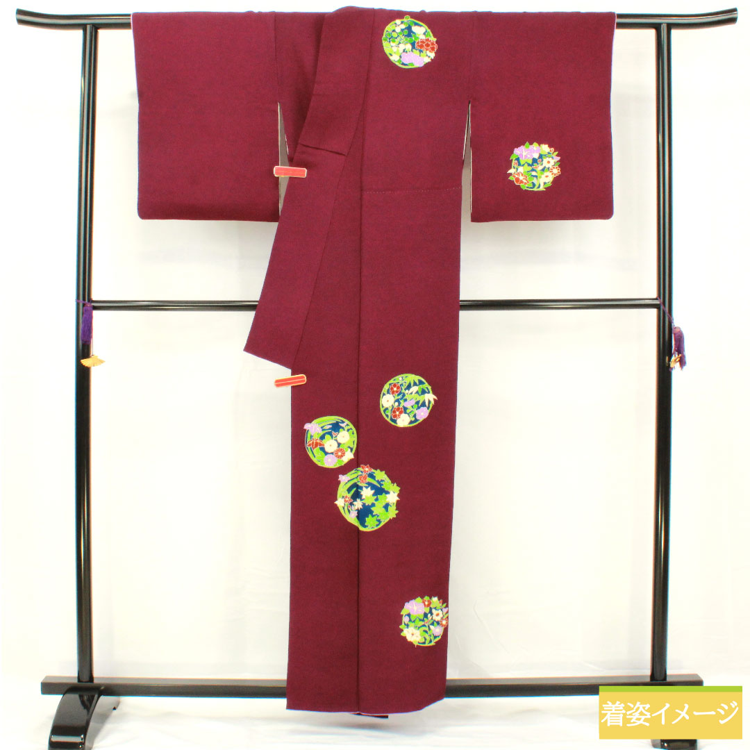 Homongi, pure silk, lined, length 158.5cm, sleeve length 64.5cm, light purple, Kyoto Yuzen, chrysanthemum, iris, crepe, A rank, purple, 1112005173320