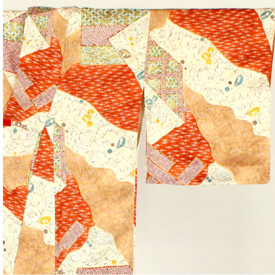 小紋 身丈157cm 裄丈65.5cm 袷 辻ヶ花 七宝 染疋田 正絹 Aランク クリーム系 1115001993315