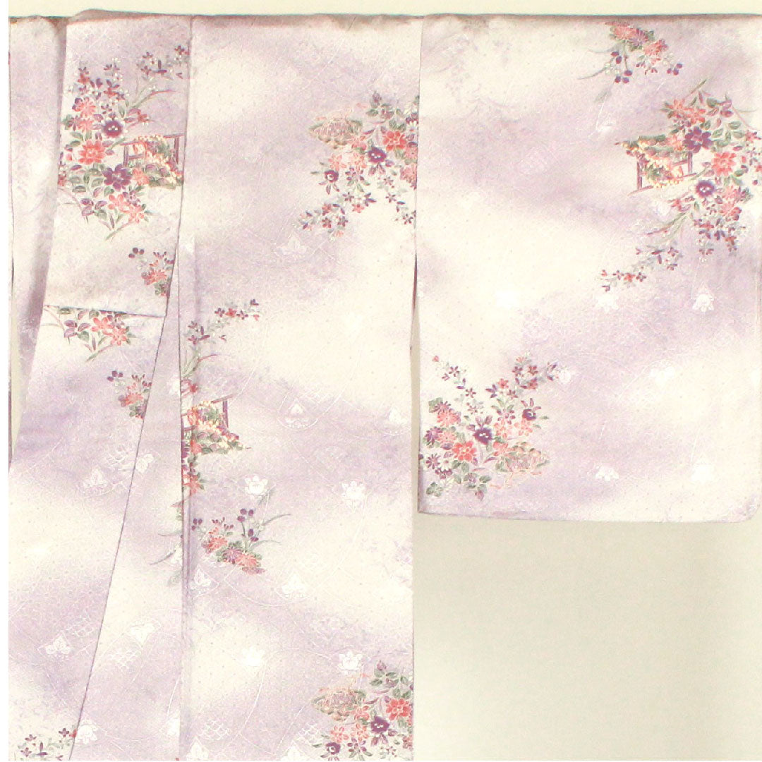 小紋 身丈158cm 裄丈65cm 袷 古典柄 洗える着物 ポリ Aランク 紫系 1115000983320