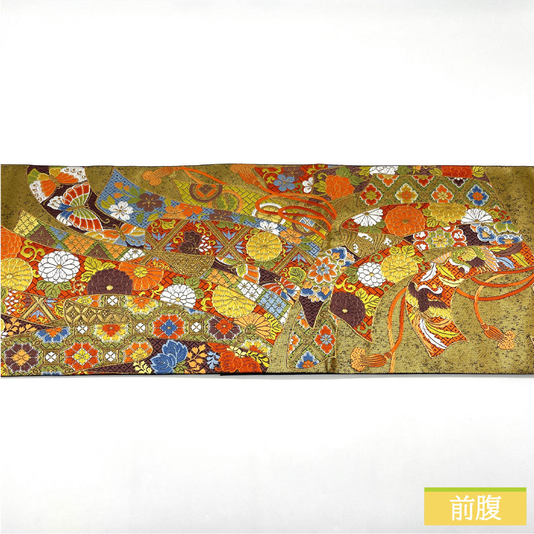 Formal Obi, S-Rank, Nishijin-ori Silk, with Gold-Tone Pattern, Gold-Tone Pattern, 446cm Long, Suitable for Tomesode and Furisode, 1123016282321
