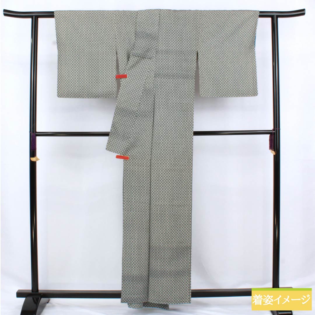 Komon (small pattern) pure silk, S rank, length 159cm, sleeve length 63cm, lined, hemp leaf pattern, black with basting thread, product number 1115006612310