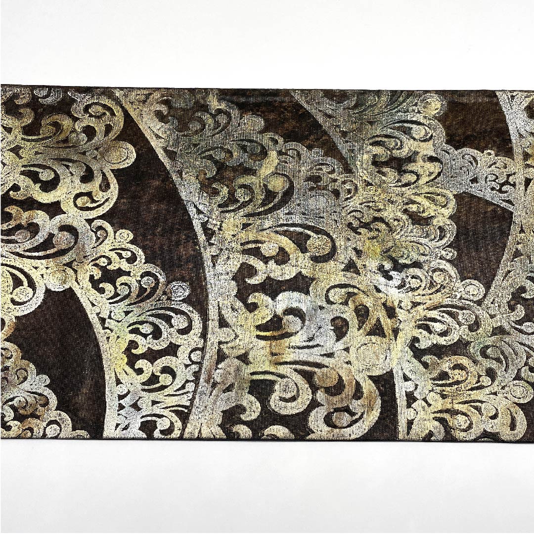 (未仕立)袋帯 憲房色(けんぼういろ) 金唐皮(きんからかわ) 抽象模様 帯丈474cm 正絹 Sランク 六通 フォーマル 茶系 1123006072414