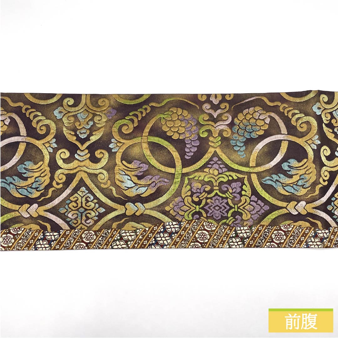 袋帯 正絹 葡萄唐草 華文 帯丈440cm Sランク 六通 セミフォーマル グラデーション系 1123014822399