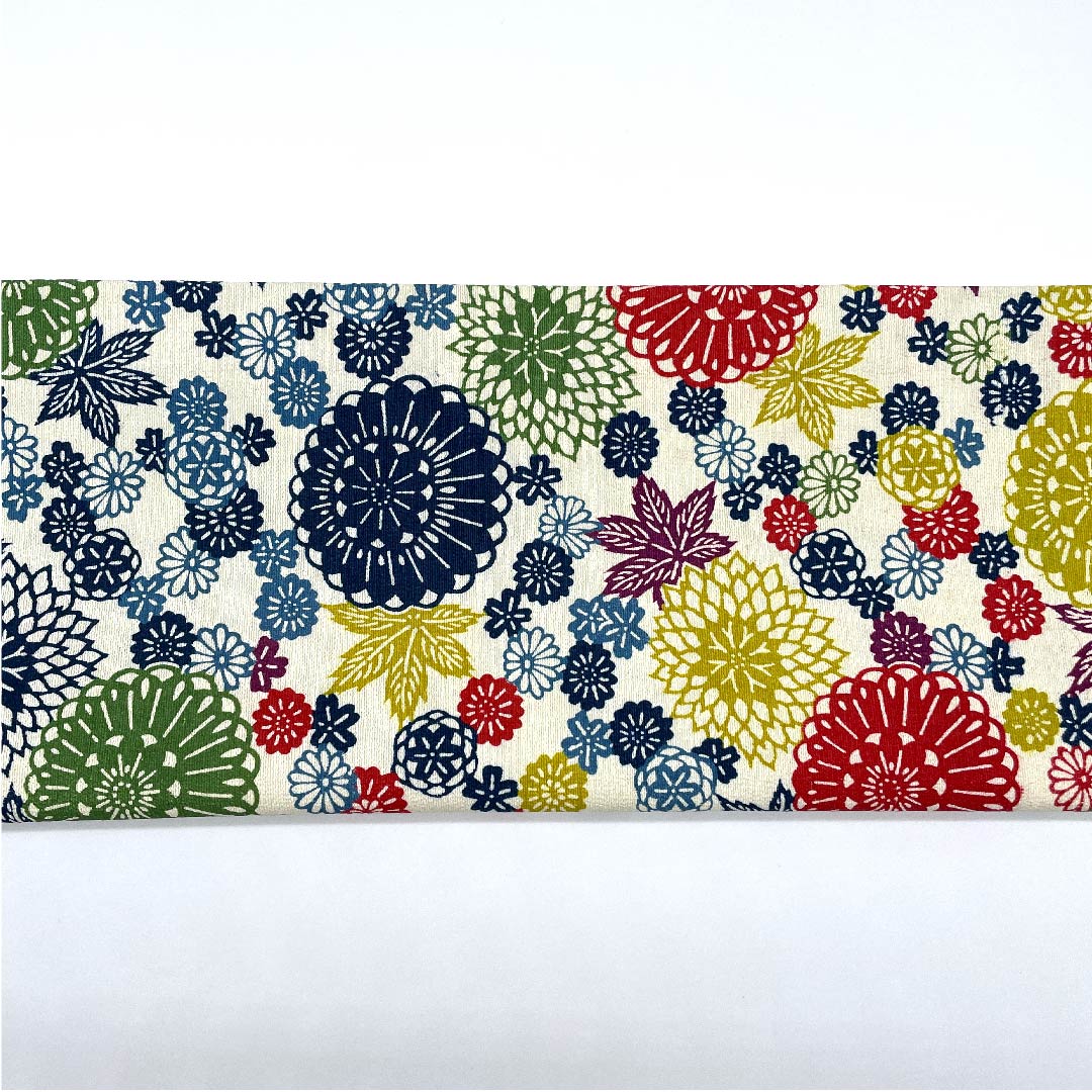 名古屋帯 乳白色色 京紅型 菊 紅葉 帯丈357cm 正絹 Sランク 全通 カジュアル 白系 1124004842311 開き仕立て