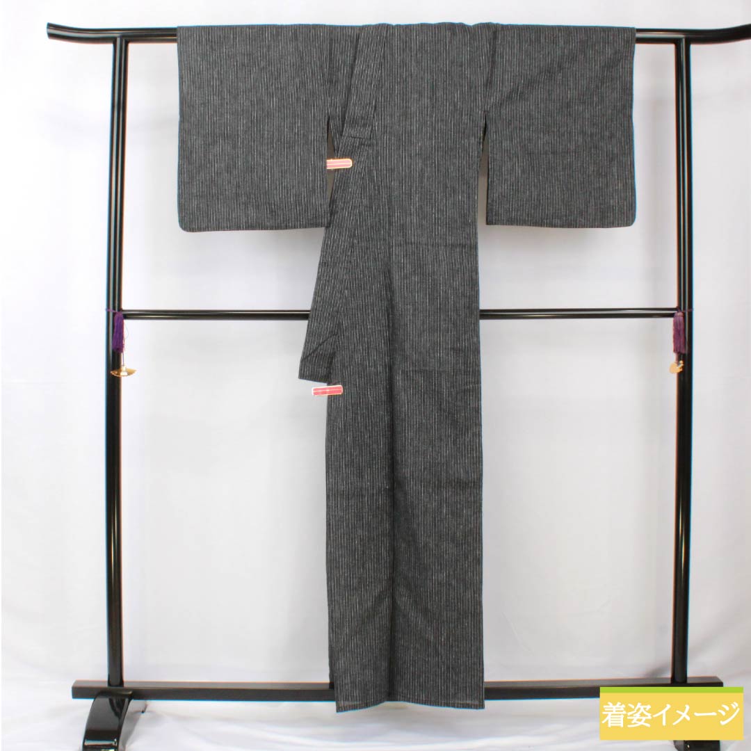 Yukata Cotton Linen Length 159cm Sleeve length 67cm S rank Single layer Black Striped Cotton Linen 1118005632310