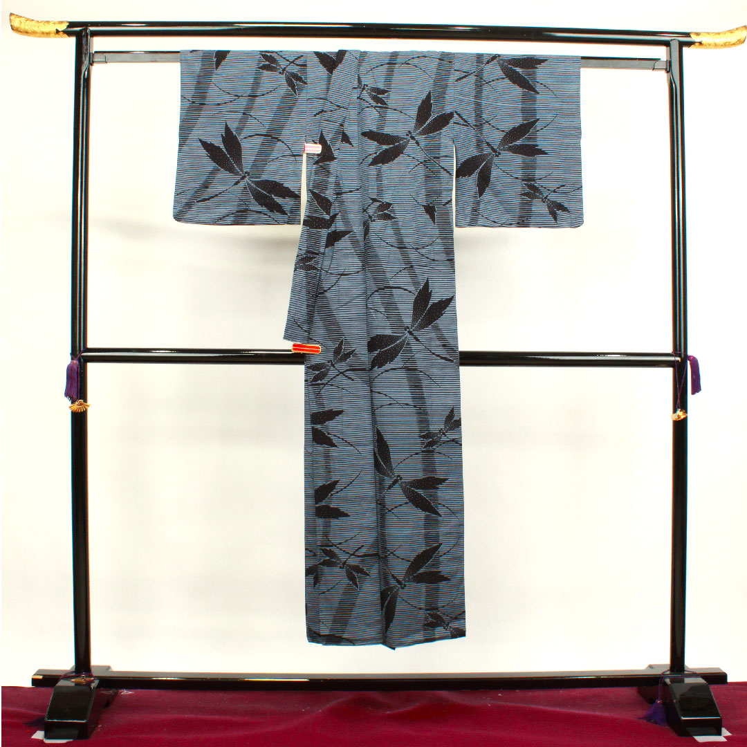 浴衣 灰青色 トンボ 木綿 Sランク 単衣 身丈145.5cm 裄丈64.5cm グレー系 1118003892122