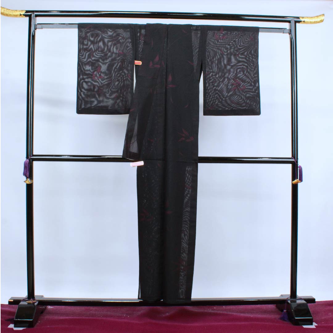 夏物 正絹 小紋 身丈153cm 裄丈61.5cm 黒色 抽象模様 絽 Aランク 黒系 1132000293210