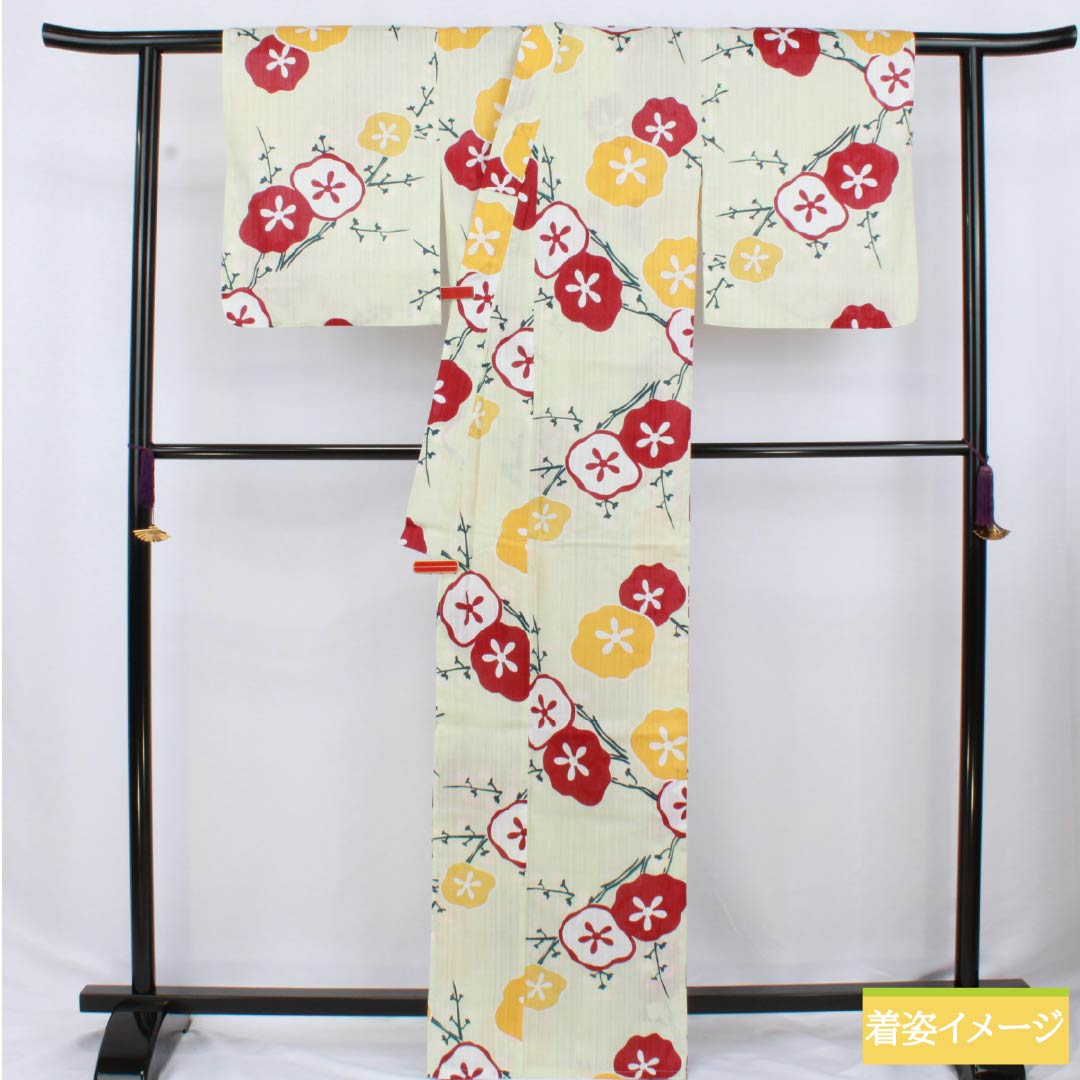 浴衣 木綿 身丈167cm 裄丈66.5cm Sランク 単衣 緑系 硫黄色(いおういろ) 花 utatane 1118006442519