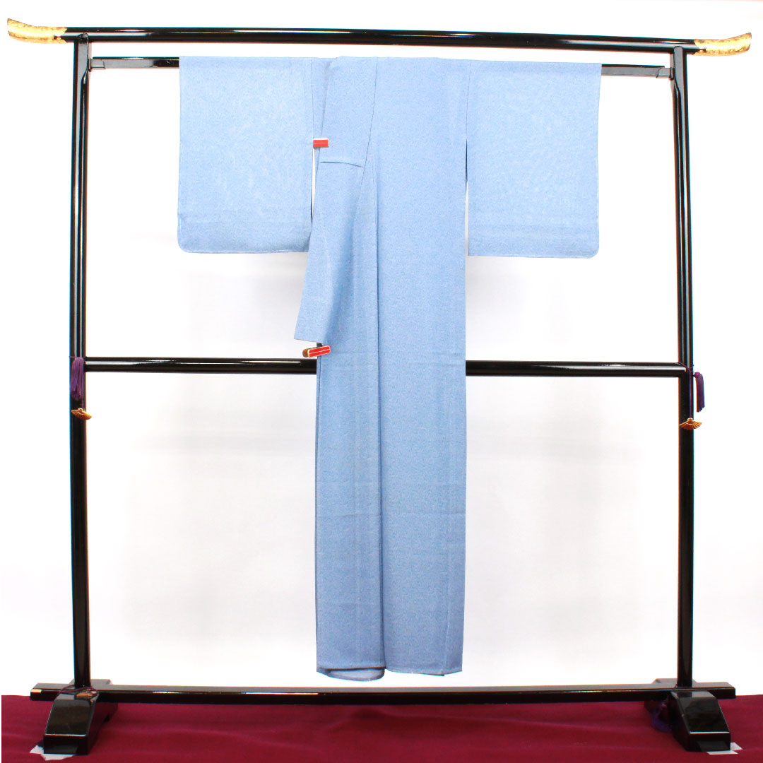 夏物 正絹 小紋 身丈149cm 裄丈63.5cm 勿忘草色(わすれなぐさいろ) 江戸小紋 鮫小紋 中陰花菱 絽 Aランク 青系 1132001593117