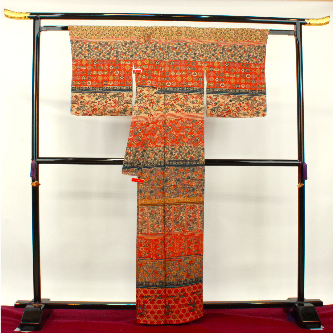 Homongi, pure silk, lined, length 159.5cm, sleeve length 66cm, stencil dyeing, with basting thread, auspicious pattern, A rank, gradation style, 1112003203399
