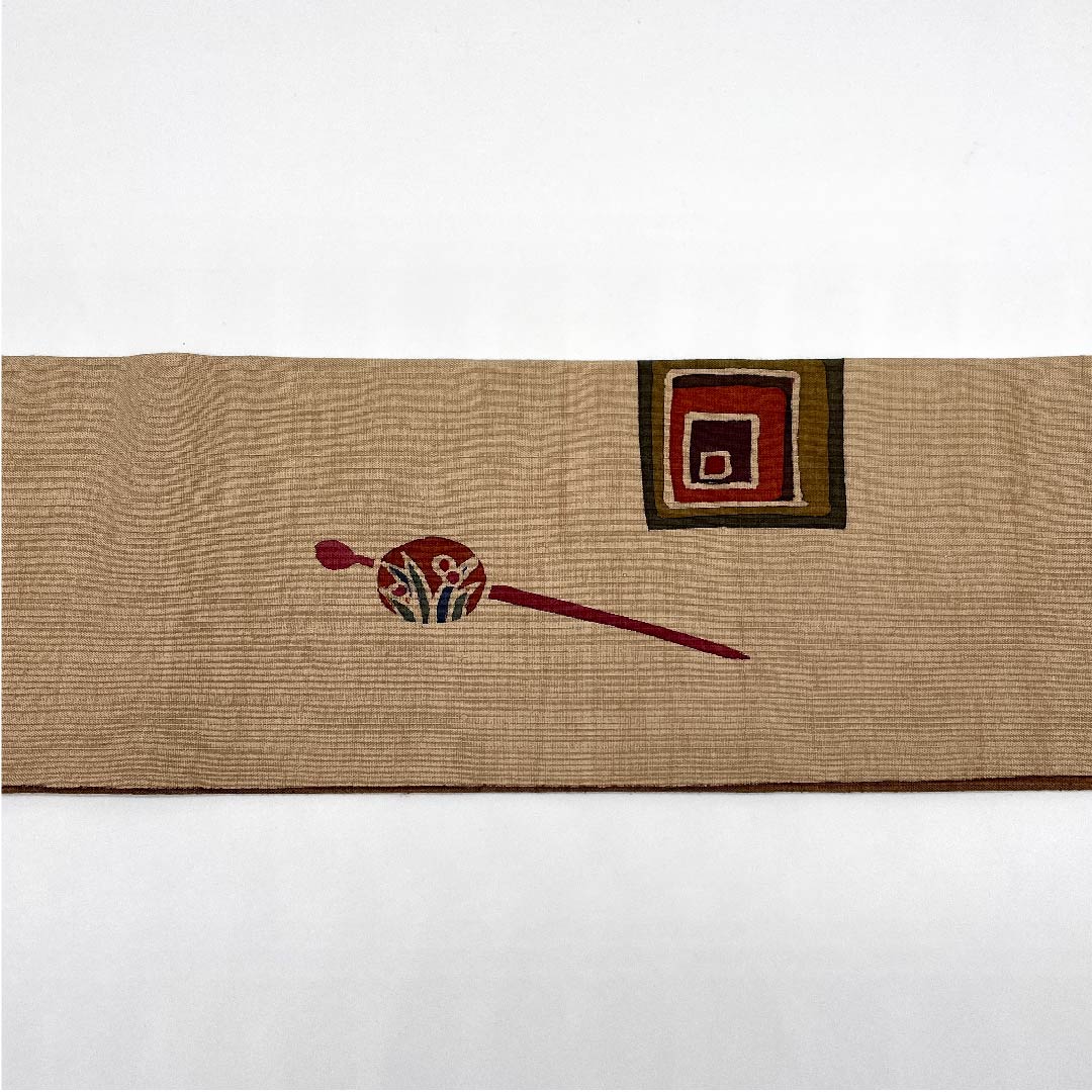 名古屋帯 茶色 かんざし つげぐし 染帯 帯丈372cm 正絹 Sランク ポイント柄 カジュアル 茶系 1124003162314 名古屋仕立て