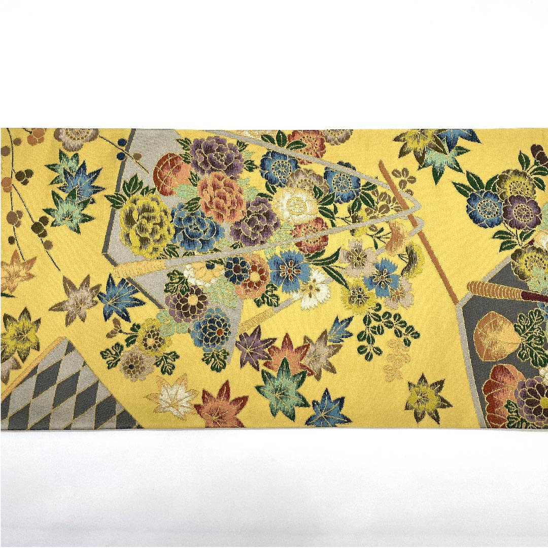 Fukuro Obi (Fukuro obi) in yellow paper color, Shiraayaen Oba, Hanagoshi, obi length 449cm, pure silk, S rank, six-pass, formal, beige, 1123009462325