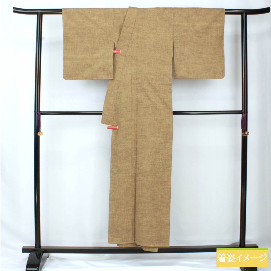 紬 正絹 身丈152cm 裄丈64cm 伽羅色(きゃらいろ) 真綿紬 無地 しつけ糸付き Sランク 袷 茶系 1116003852214