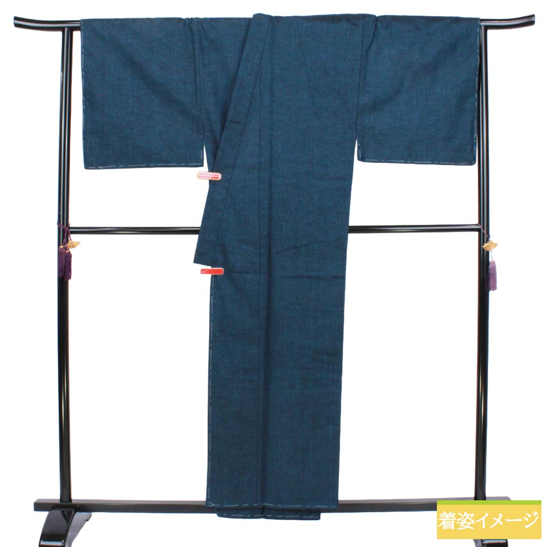男物 正絹 Sランク 身丈156cm 裄丈76cm 紺藍色(こんあいいろ) しつけ糸付き 袷 紺系 1119002202518