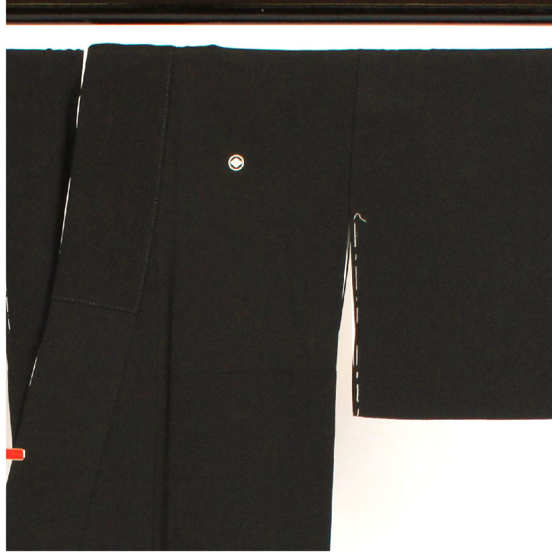 黒留袖 身丈161cm 裄丈66cm 袷 菊 萩 正絹 Sランク 五つ紋 黒系 1111000202410