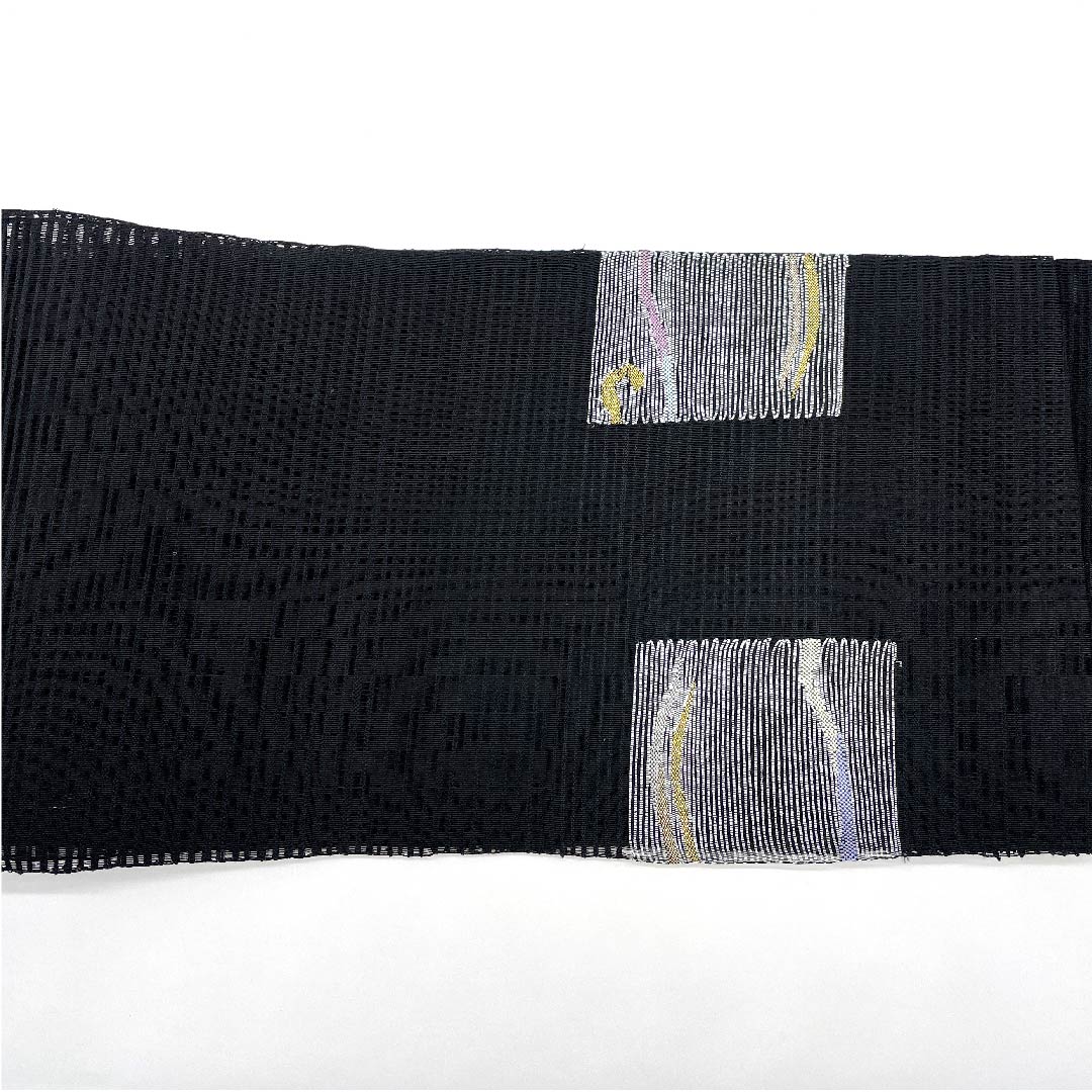 名古屋帯 黒色 夏帯 絽 四角 抽象模様 帯丈364cm 正絹 Aランク ポイント柄 セミフォーマル 黒系 1124004183310 開き仕立て