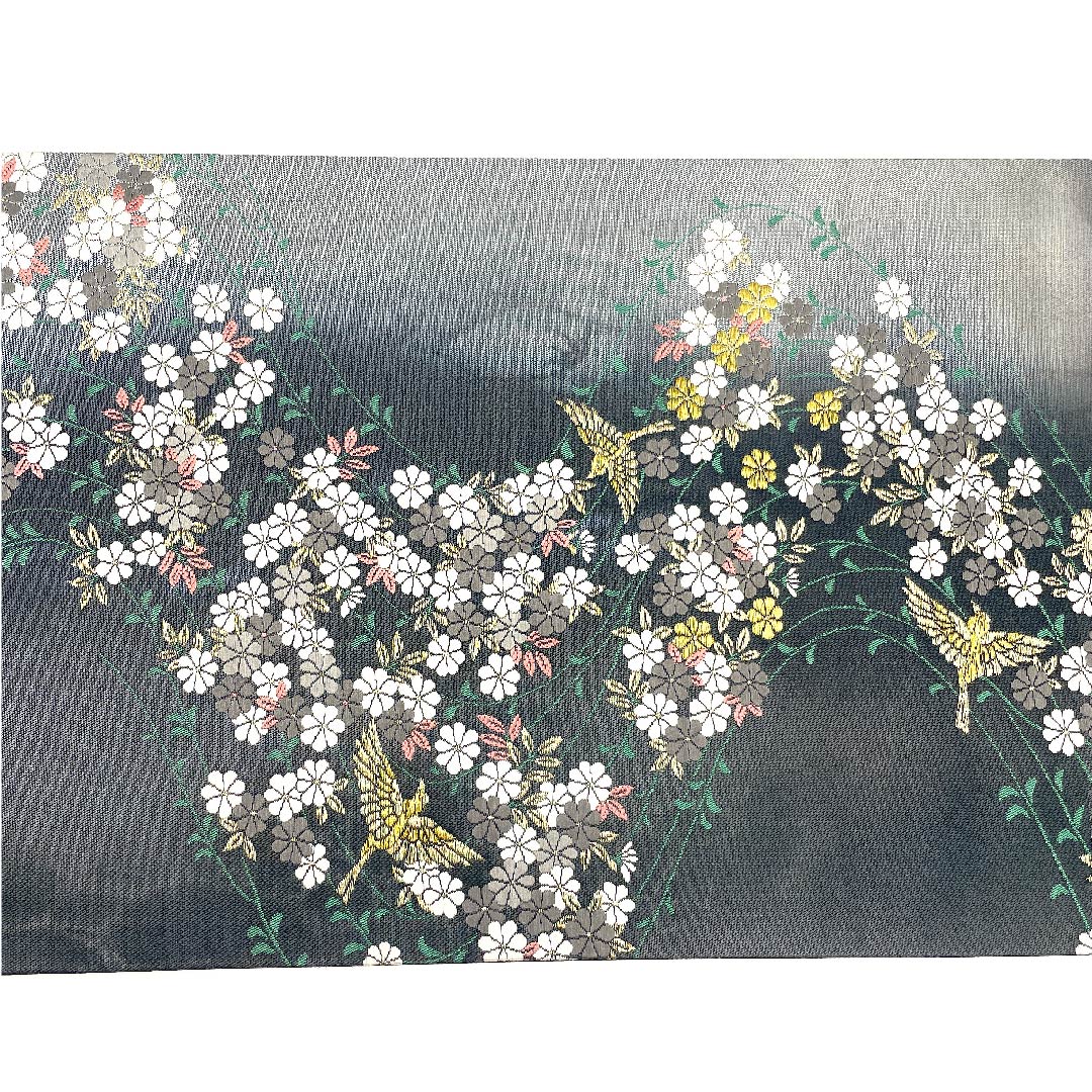 袋帯 熨斗目色(のしめいろ) 桜 鶴 流水 帯丈430cm 正絹 Aランク 六通 フォーマル グレー系 1123002923322