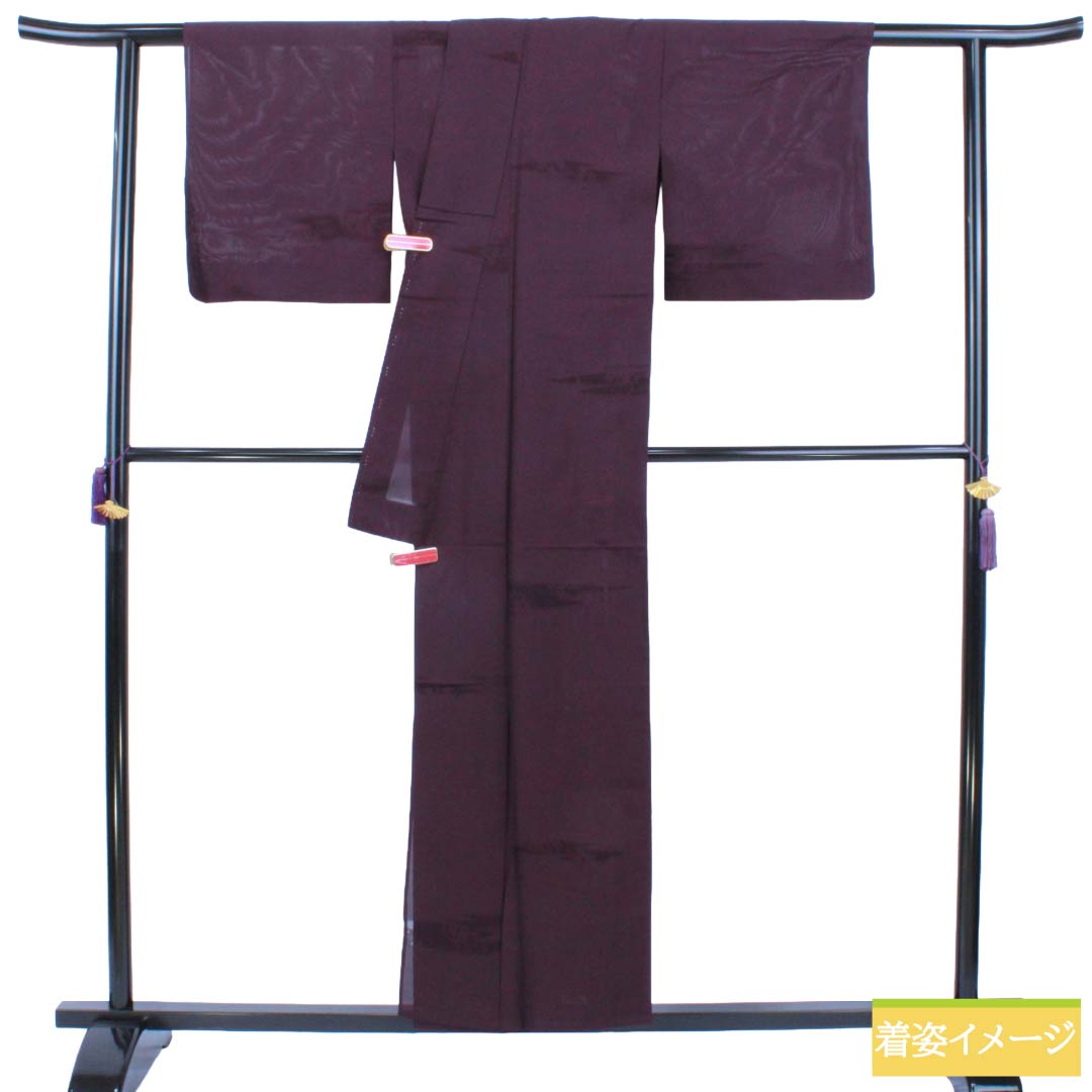 夏物 正絹 色無地 Sランク 身丈155cm 裄丈62.5cm 二人静色(ふたりしずかいろ) 霞模様 紋紗 紗 紫系 1132003742319