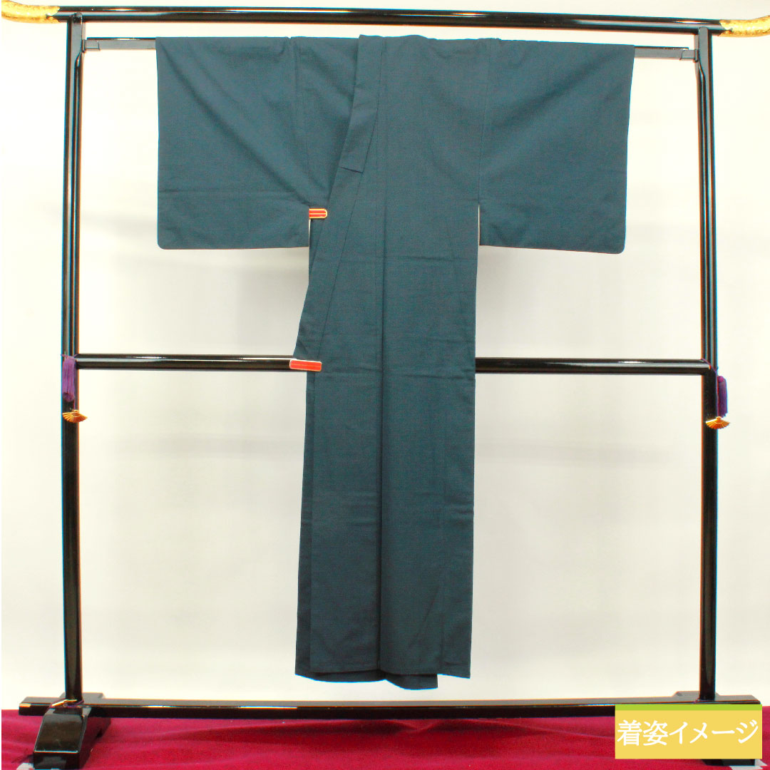 男物 ウール 身丈147.5cm 裄丈67cm 紺藍色 亀甲模様 Sランク 袷 紺系 1119000672418