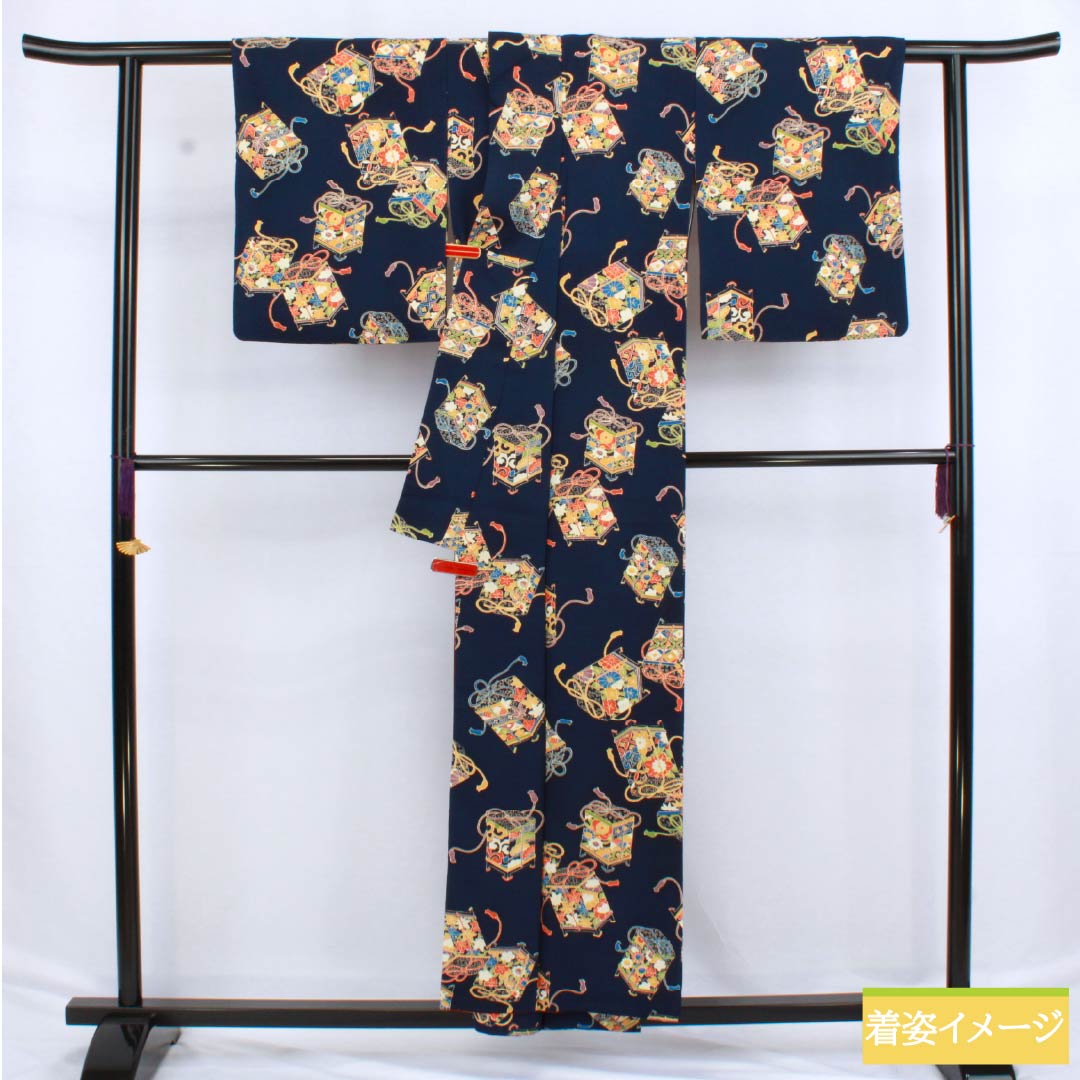 Komon (small pattern) silk, A-rank, length 154.5cm, sleeve length 64cm, lined, navy blue (kon-iro), shell-shaped kimono (shell bucket), navy blue, product number 1115006683218