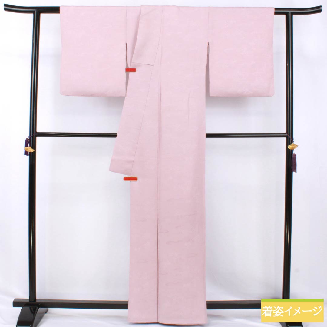 色無地 正絹 Bランク 身丈162.5cm 裄丈67cm 退紅色(あらそめいろ) 一つ紋 中陰五三桐 風景 袷 ピンク系 1114002344413