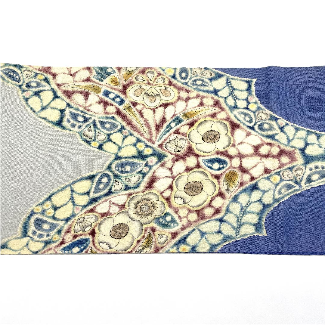 名古屋帯 江戸納戸色 作家物 辻ヶ花 帯丈368cm 正絹 優品 ポイント柄 カジュアル 水色系 1124004013324 開き仕立て