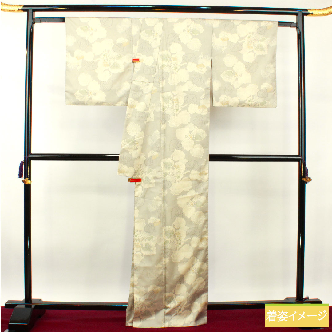 小紋 正絹 身丈166cm 裄丈70.5cm 袷 絹鼠色(きぬねずいろ) 蔦 Aランク グレー系 1115004123522