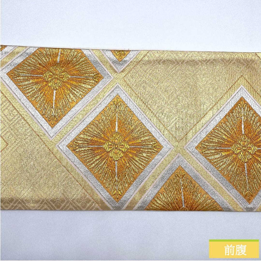袋帯 砥粉色(とのこいろ) 花菱 帯丈418cm 正絹 Aランク 六通 フォーマル 金系 1123010013321