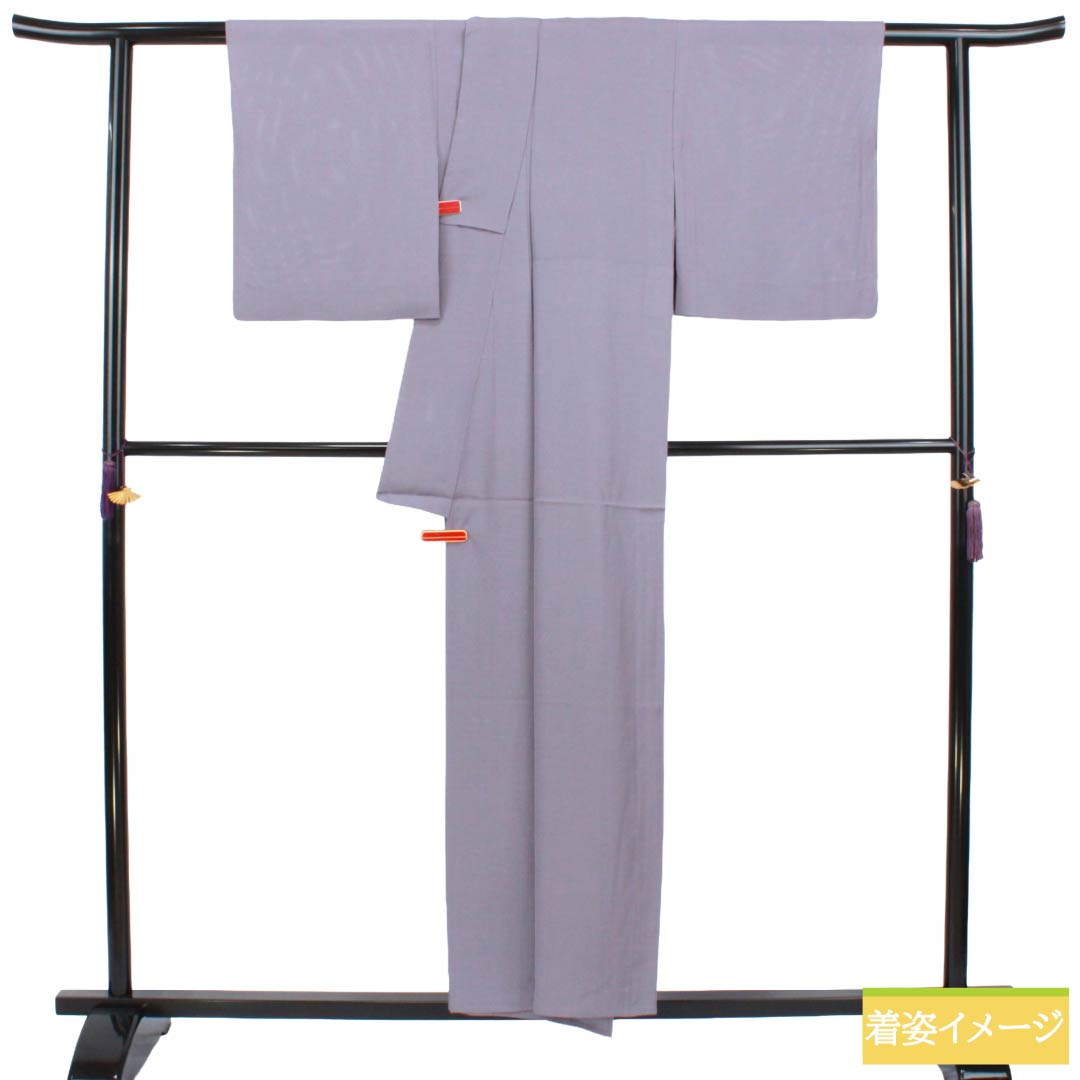 夏物 正絹 色無地 Aランク 身丈154.5cm 裄丈63cm 灰紫色(はいむらさきいろ) 丸に中陰剣花菱 一つ紋 絽 紫系 1132003713220