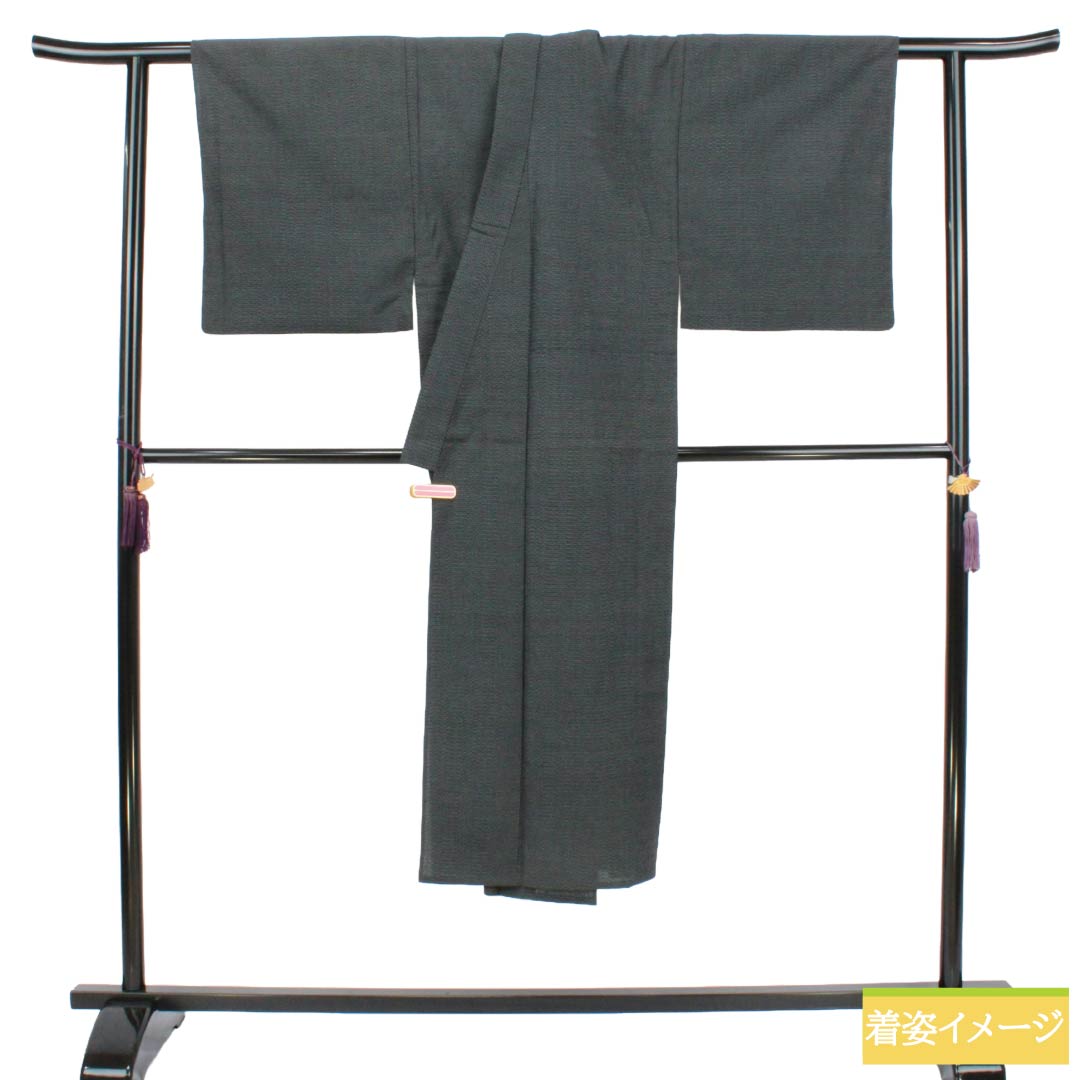 男物 正絹 Aランク 身丈136.5cm 裄丈67.5cm 塩沢紬 亀甲模様 単衣 青系 1119001933317