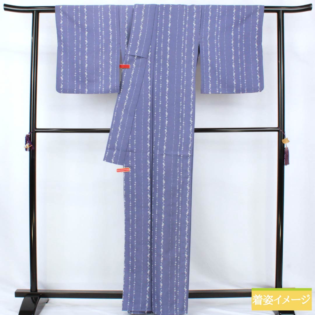 Komono Polyester A Rank Length 162.5cm Sleeve-to-sleeve 66cm Unlined Futai Aiiro (Deep Indigo) Katazome Small Flowers Washable Kimono Purple System 1115008053420