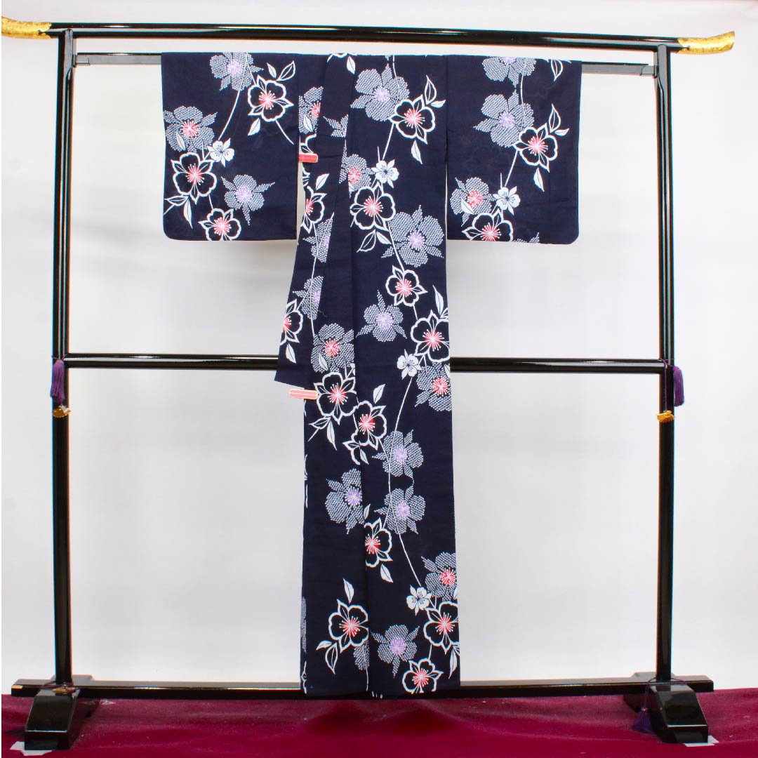 浴衣 濃紺色 桜木綿 Sランク 単衣 身丈154cm 裄丈64cm 紺系 1118004412218