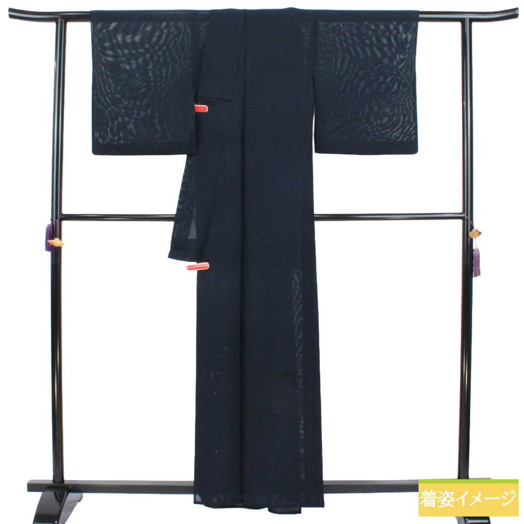 夏物 正絹 色無地 Aランク 身丈159.5cm 裄丈64.5cm 濃紺色(のうこんいろ) 草花模様 紋紗 紗 紺系 1132003723318