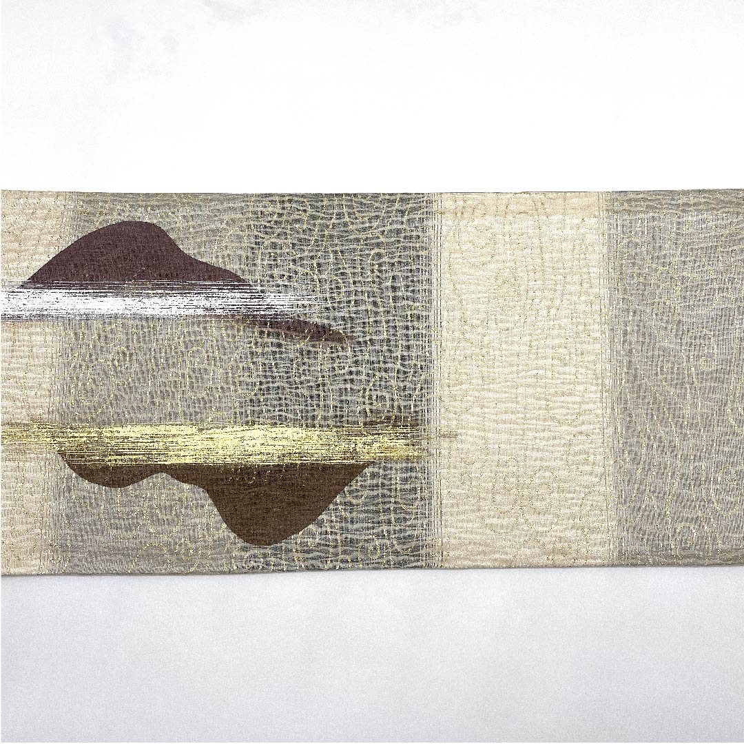 袋帯 銀色 遠山 帯丈440cm 正絹 Sランク ポイント柄 フォーマル 銀系 1123007782322