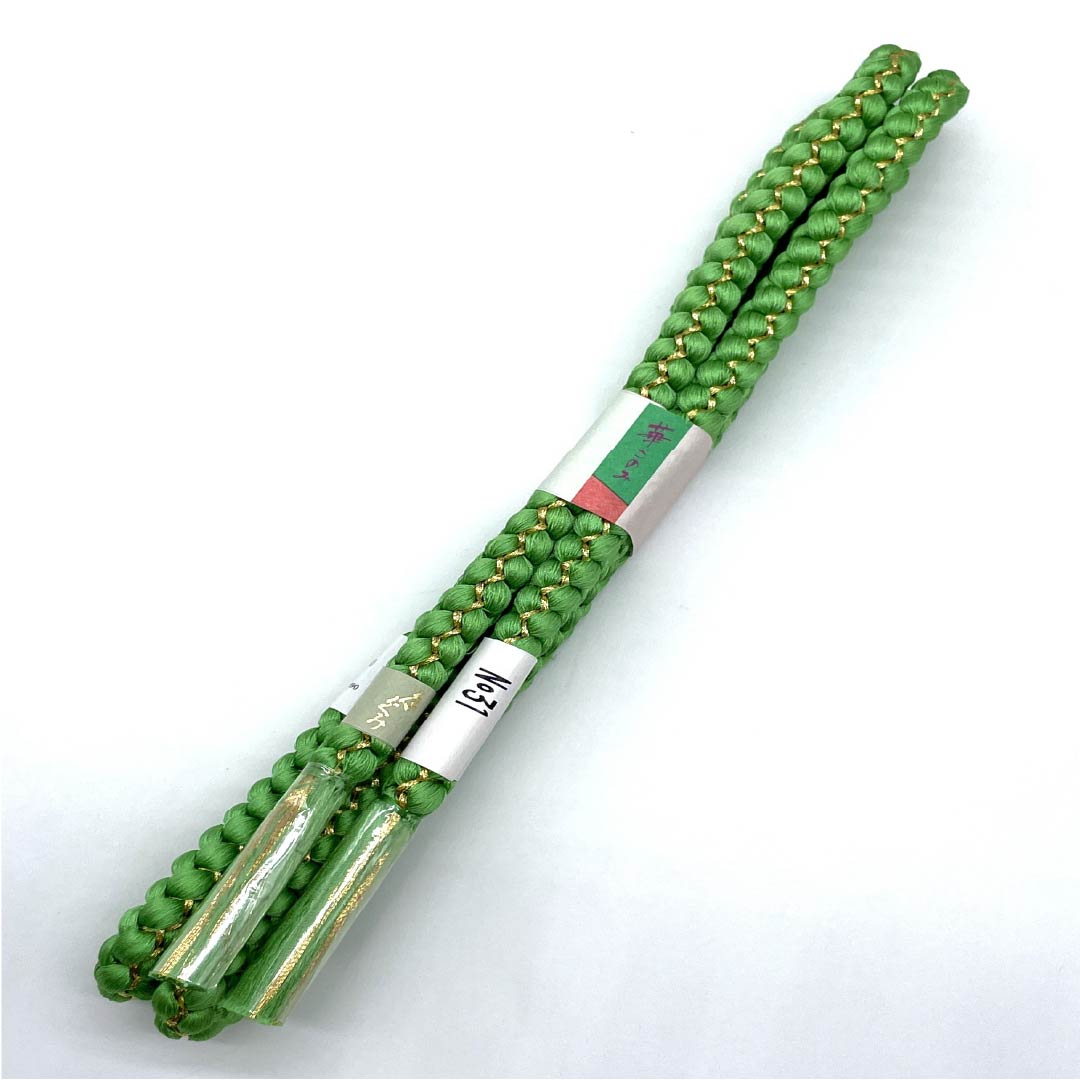 (New old stock) Silk obijime (sash fastener) Bright green (senryoku-iro) Hand-woven cord For furisode Round braid Length approx. 178cm Width approx. 1.2cm Formal New rank Green 1135003451419