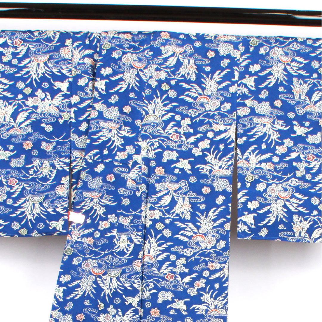 小紋 身丈157.5cm 裄丈61cm 袷 瑠璃紺色 型染 草花模様 正絹 Sランク 青系 1115002202317