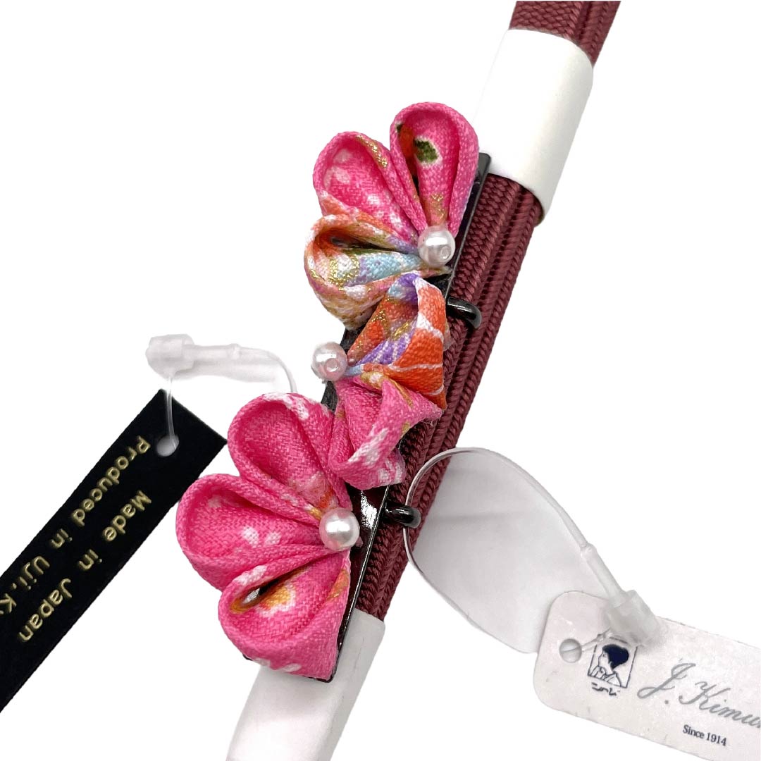 (新品)帯締め 正絹 NEWランク 三分紐 蘇芳色(すおういろ) 帯留め付き つまみ細工 日本製 長さ約135cm 幅約0.8cm カジュアル 赤系 1135006501312